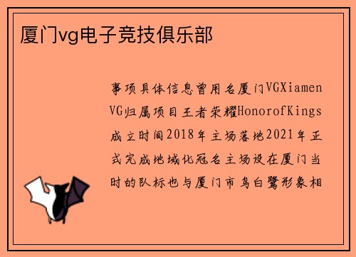 厦门vg电子竞技俱乐部